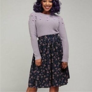 Collectif London Skirt Jasmine Moonflower Floral Blue Size Small 6 A-Line Pin-Up